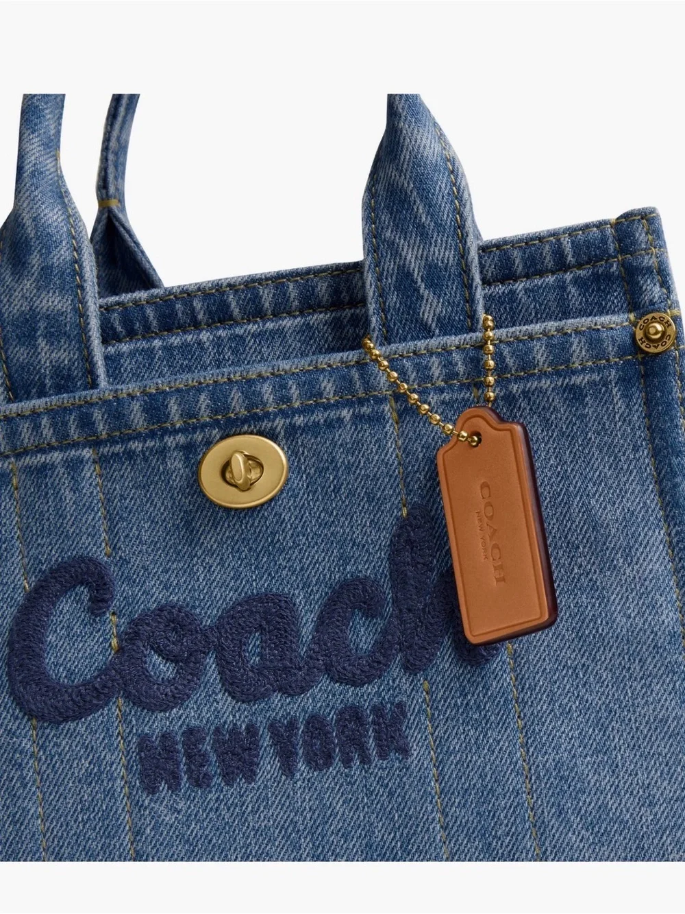 Coach Little Blue Denim Tote with Navy Embroidered Logo and Leather Tag